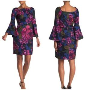 Trina Turk Womans Knee Length Formal Dress Floral Bell Sleeves Size 6
